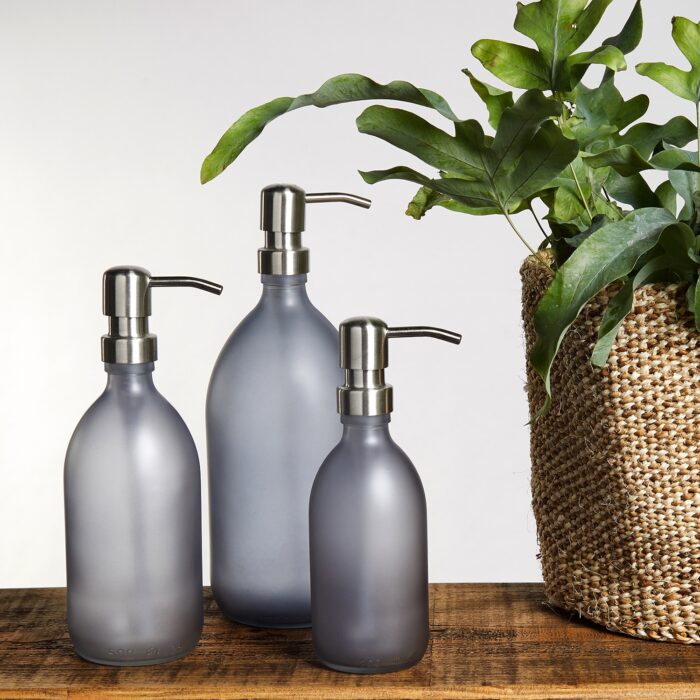 grey matt glass soap dispenser bottles