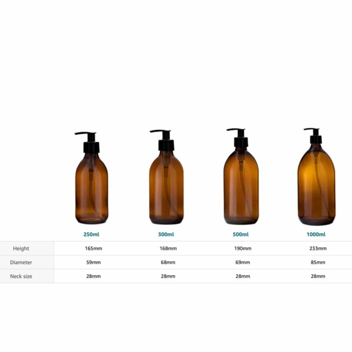 Amber Soap Dispenser with Plastic Pump Size chart