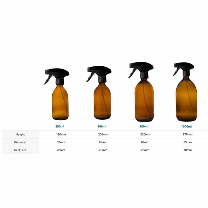 Amber Glass Spray Bottle Size Chart